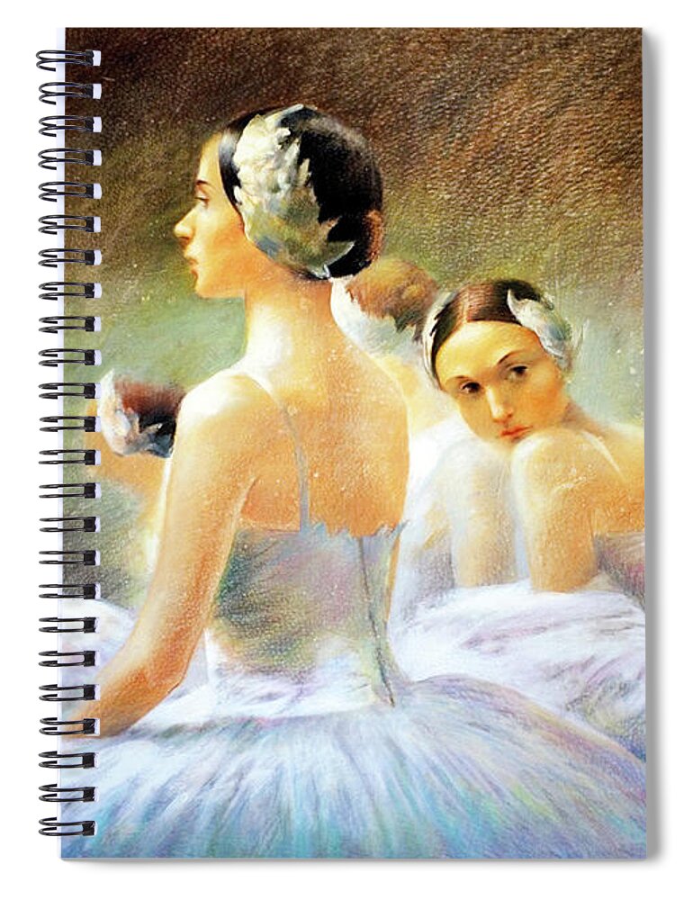 Ballerina Spiral Notebook featuring the painting Behind the scenes by Vali Irina Ciobanu