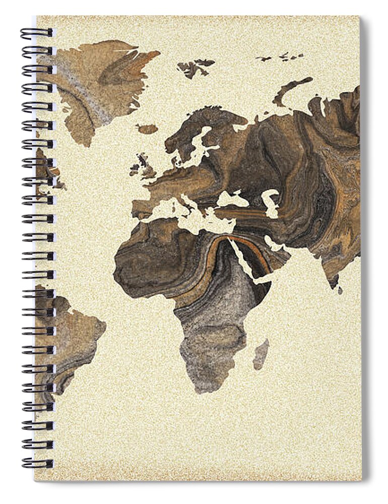 World Map Spiral Notebook featuring the painting Beige Jasper Stone Silhouette World Map Watercolor by Irina Sztukowski