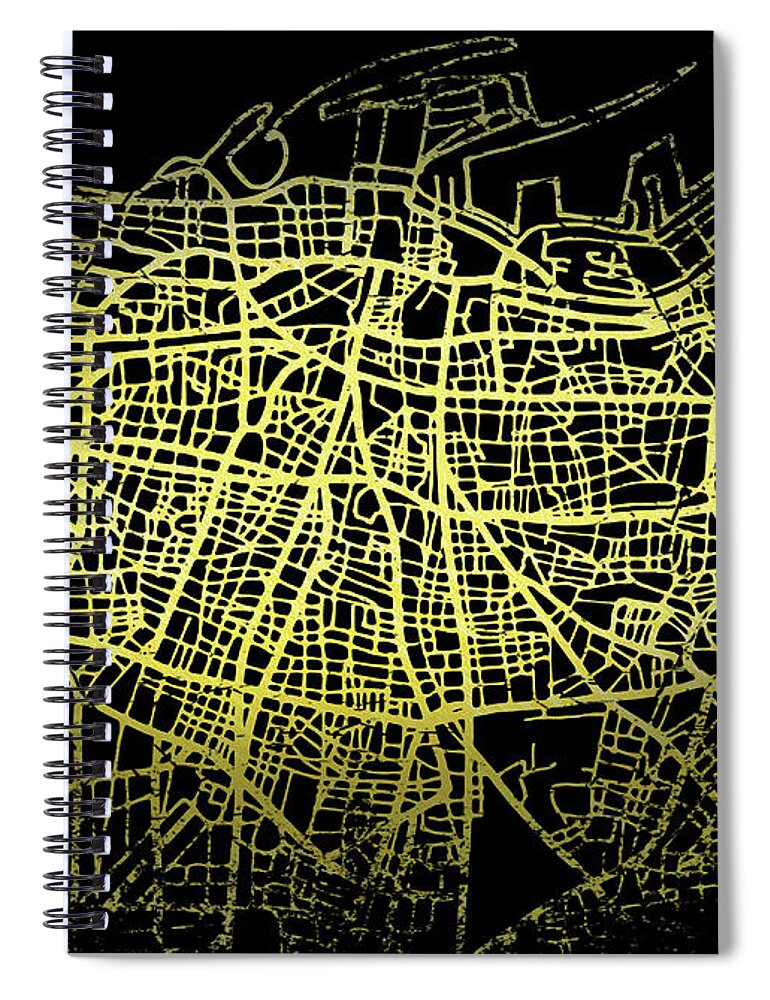 Map Spiral Notebook featuring the digital art Beirut Map in Gold and Black by Sambel Pedes