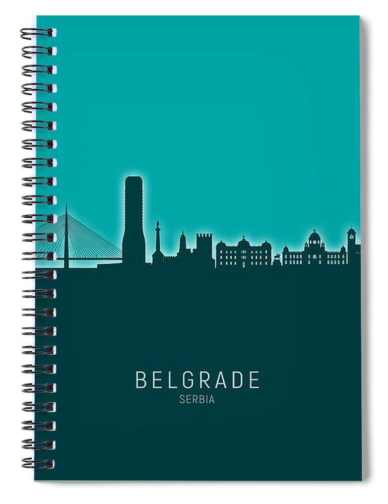 Belgrade Spiral Notebook featuring the digital art Belgrade Serbia Skyline #27 by Michael Tompsett
