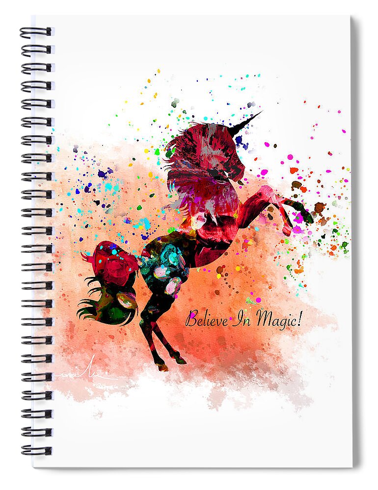 Unicorn Spiral Notebook featuring the painting Believe In Magic by Miki De Goodaboom