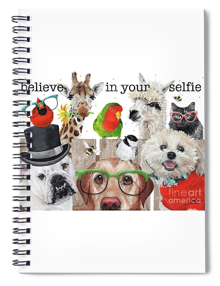 Animals Spiral Notebook featuring the painting Believe in Your Selfie - animals by Annie Troe