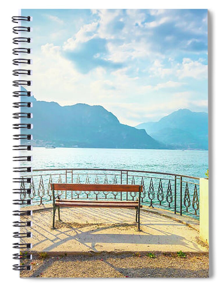 Como Spiral Notebook featuring the photograph Bench on Como Lake. Bellagio by Stefano Orazzini