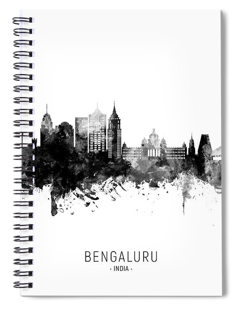 Bangalore Spiral Notebook featuring the digital art Bengaluru Skyline India Bangalore #89 by Michael Tompsett