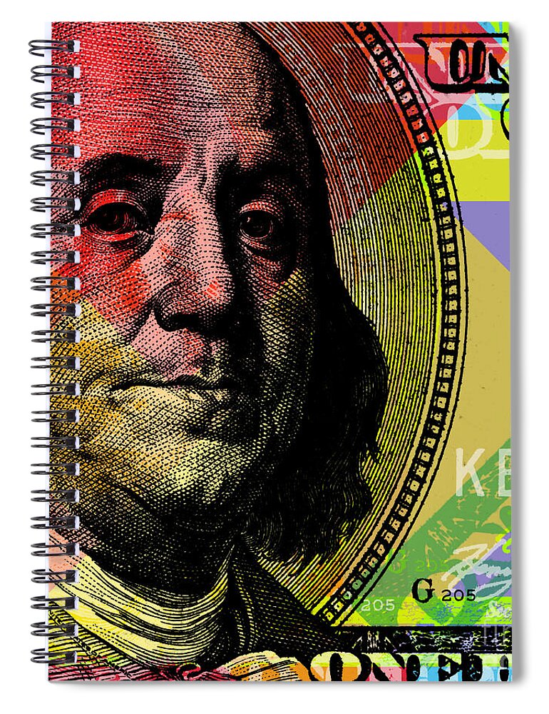 Benjamin Franklin Spiral Notebook featuring the digital art Benjamin Franklin - $100 bill by Jean luc Comperat