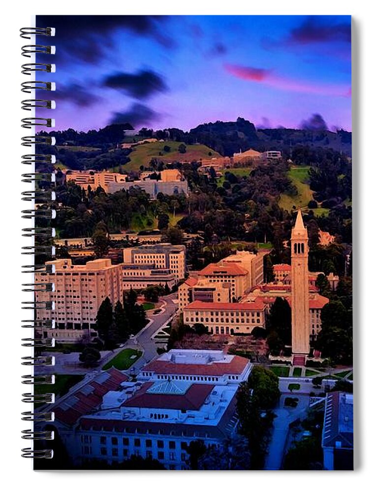 Berkeley Spiral Notebook featuring the digital art Berkeley University of California campus - aerial at sunset by Nicko Prints