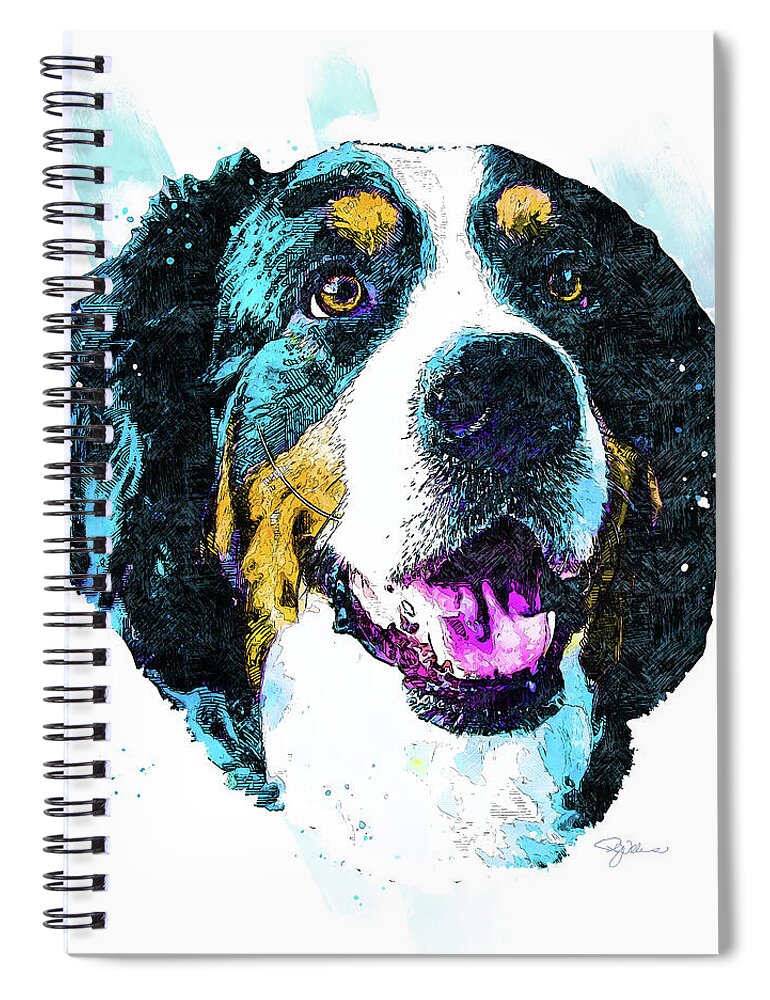 Bernese Mountain Dog Spiral Notebook featuring the mixed media Bernese Mountain Dog by Pamela Williams