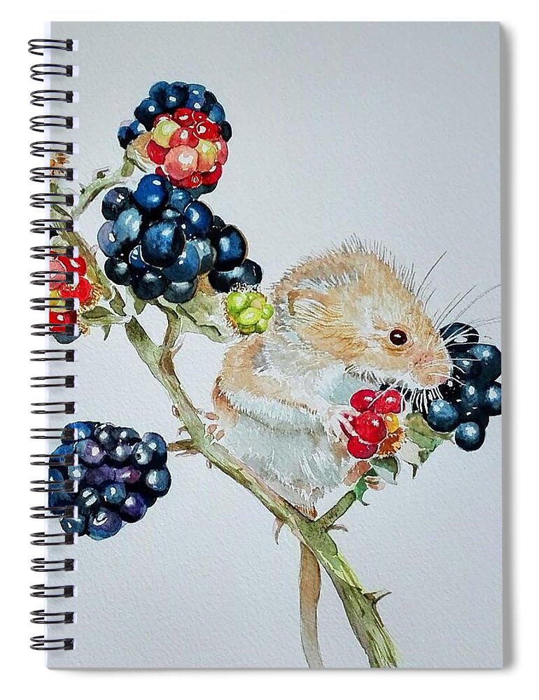 Mouse Spiral Notebook featuring the painting Berry Mouse by Sandie Croft