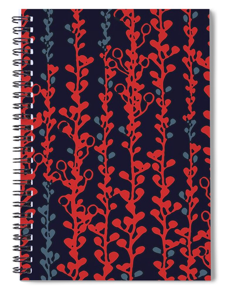 Vines Spiral Notebook featuring the digital art Berry Vines Red and Navy by Sand And Chi
