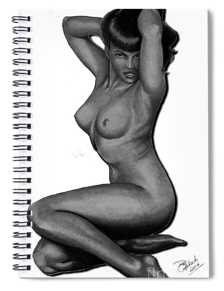 Betty Spiral Notebook featuring the drawing Betty Page by Bill Richards