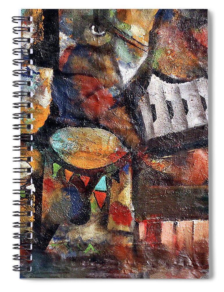 African Art Spiral Notebook featuring the painting Between The Keys by Peter Sibeko 1940-2013