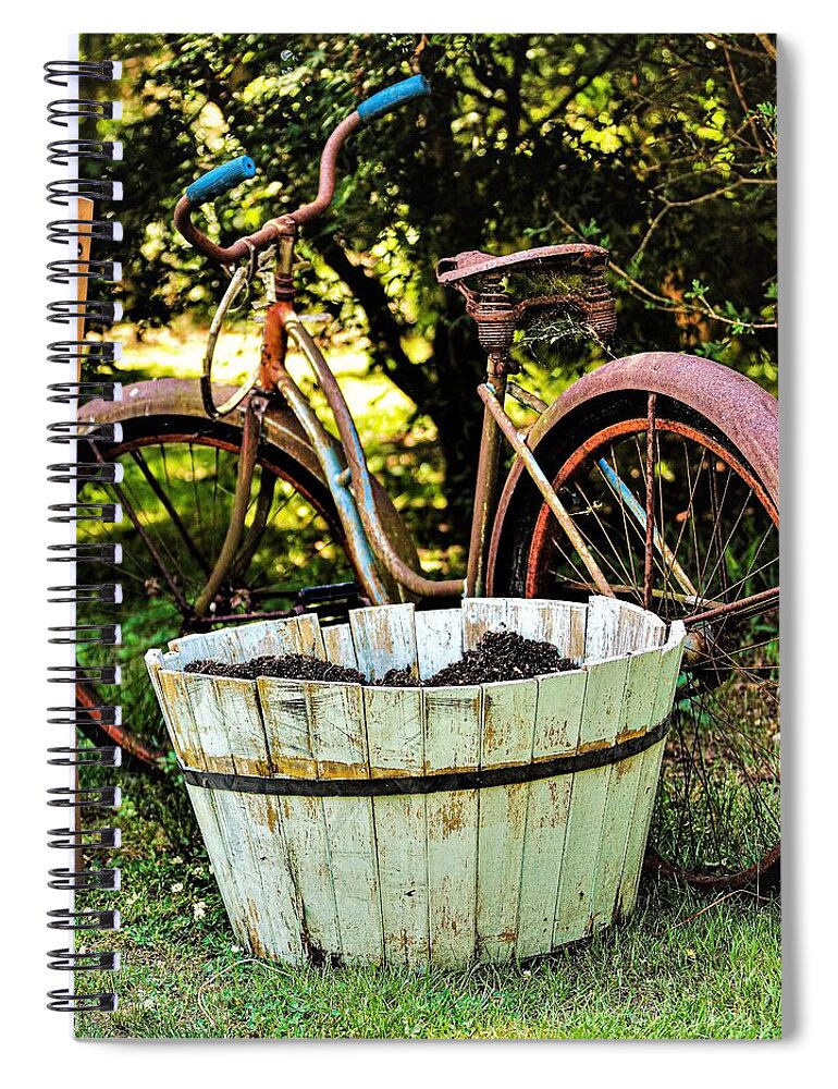 Bench Bicycle Spiral Notebook featuring the photograph Bicycle Bench1 by John Linnemeyer