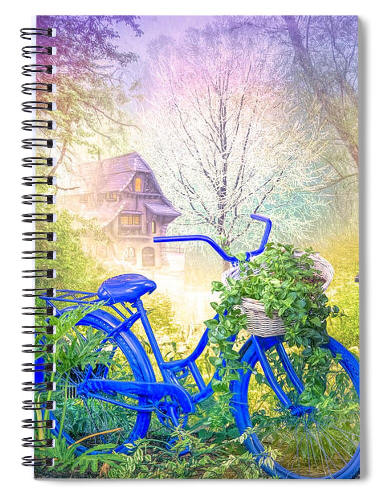 Barn Spiral Notebook featuring the photograph Bicycle in the Mist by Debra and Dave Vanderlaan