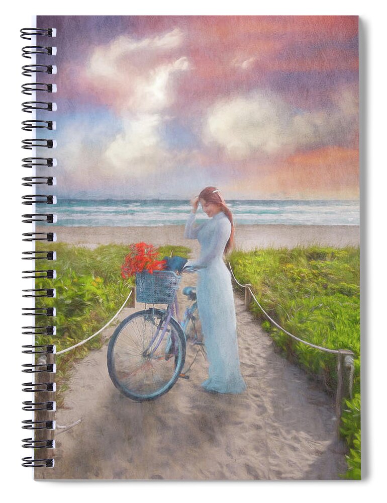 Beach Spiral Notebook featuring the photograph Bicycle on the Beach Trail Watercolor Painting by Debra and Dave Vanderlaan