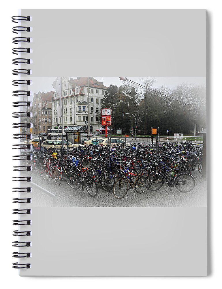 Bikes Spiral Notebook featuring the photograph Bicycles at the Train Station by James C Richardson