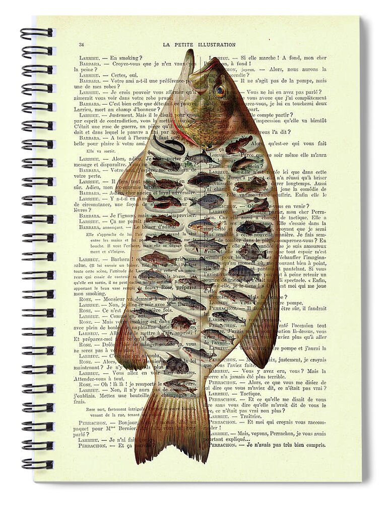 Big fish species chart on antique French book page Spiral Notebook