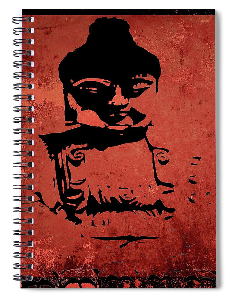 Big Red Buddha Spiral Notebook featuring the mixed media Big Red Buddha by Kandy Hurley