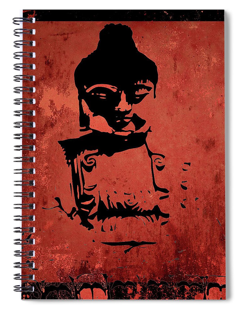 Big Red Buddha Spiral Notebook featuring the mixed media Big Red Buddha Rectangle Format by Kandy Hurley