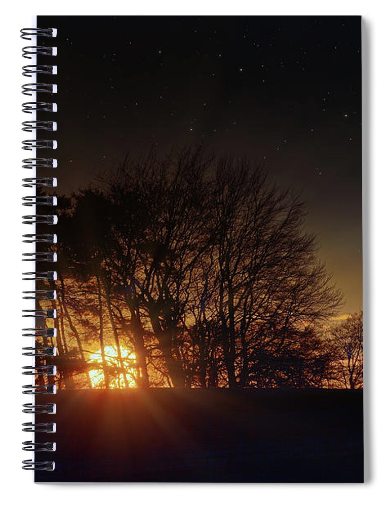 Norfolk Spiral Notebook featuring the photograph Norfolk rural sunset through winter trees by Simon Bratt