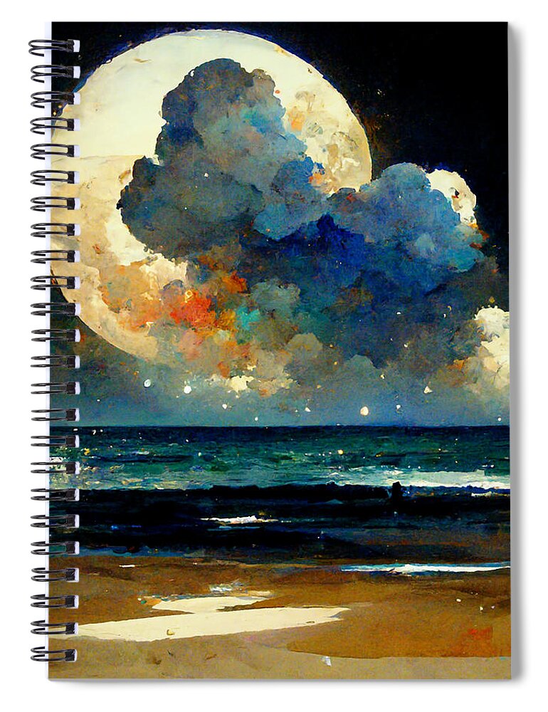 Big Spiral Notebook featuring the digital art Biggest Moon Ever by Andrea Barbieri