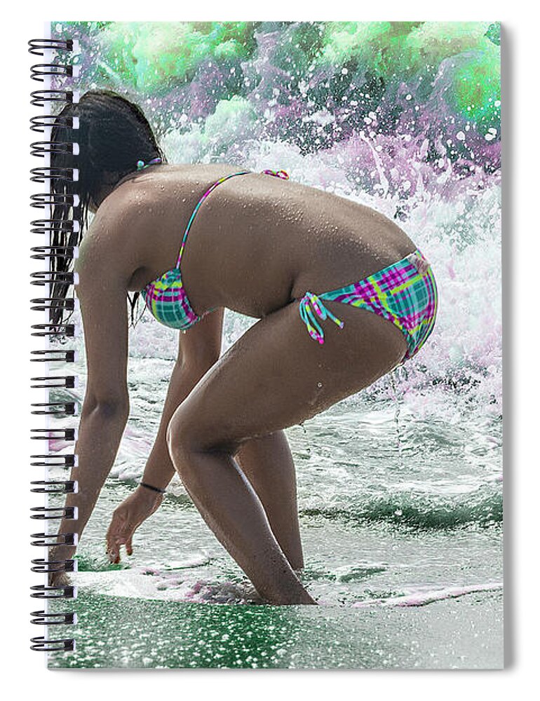 Bikini Spiral Notebook featuring the photograph Bikini Girl Versus the Florescent Tide by WAZgriffin Digital