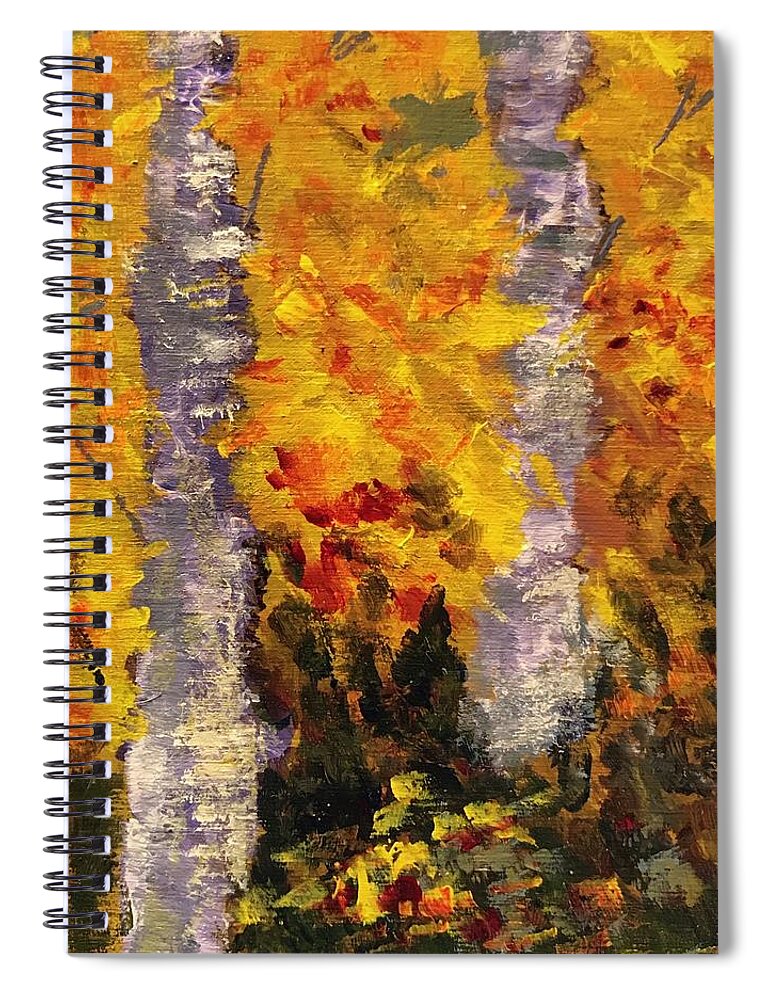 Birch Spiral Notebook featuring the painting Birch #2 by Milly Tseng