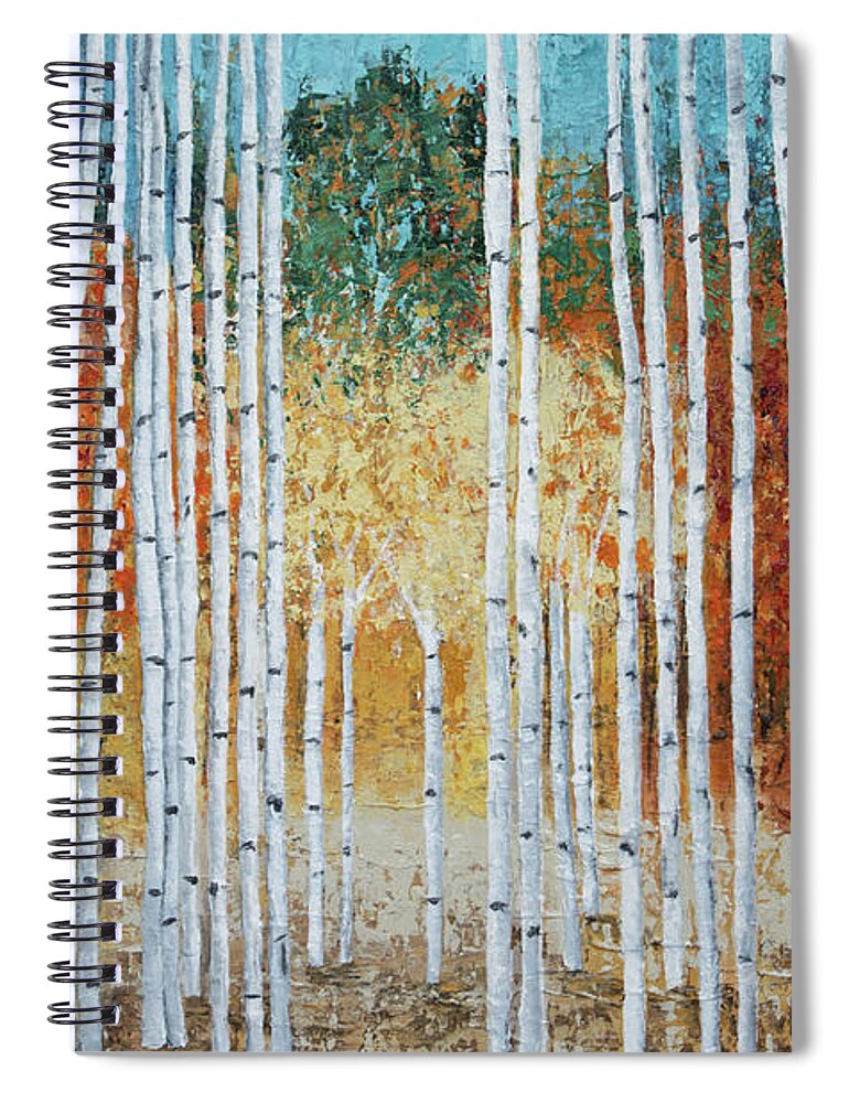 Birch Spiral Notebook featuring the painting Birch Trees and Fall Color by Linda Bailey
