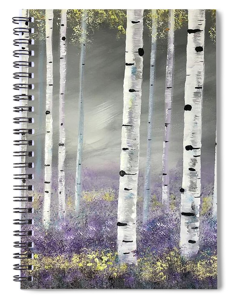 Birches Spiral Notebook featuring the painting Birches in Spring by Stacey Zimmerman