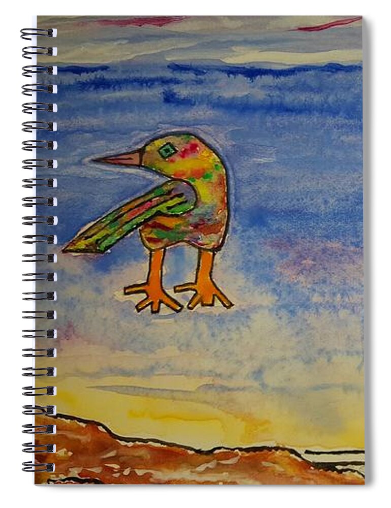 Watercolor Spiral Notebook featuring the painting Bird and Mountain by John Klobucher