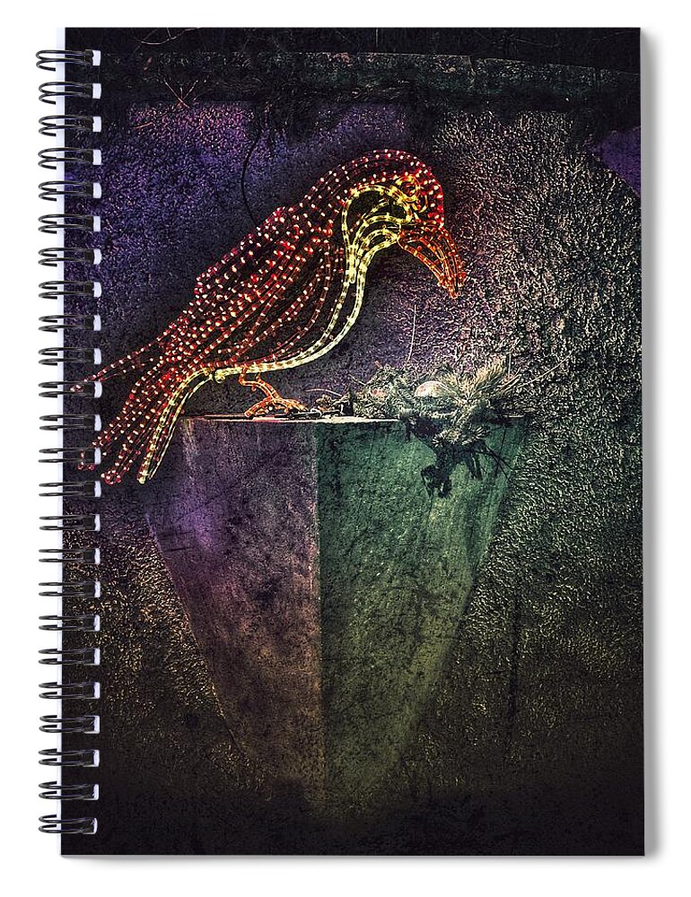 Bird Spiral Notebook featuring the photograph Bird and Nest at River of Lights Albuquerque Botanic Garden by Mary Lee Dereske