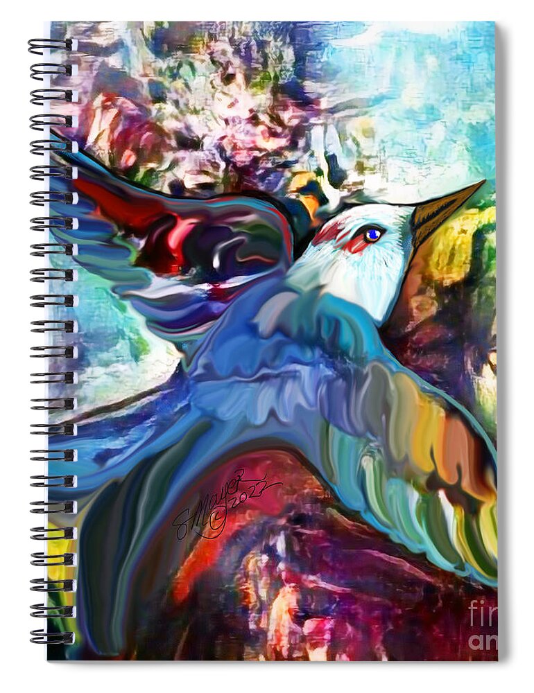 American Art Spiral Notebook featuring the digital art Bird Flying Solo 012 by Stacey Mayer