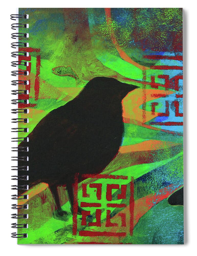  Tree Spiral Notebook featuring the painting Bird of Mystery by Jeanette French
