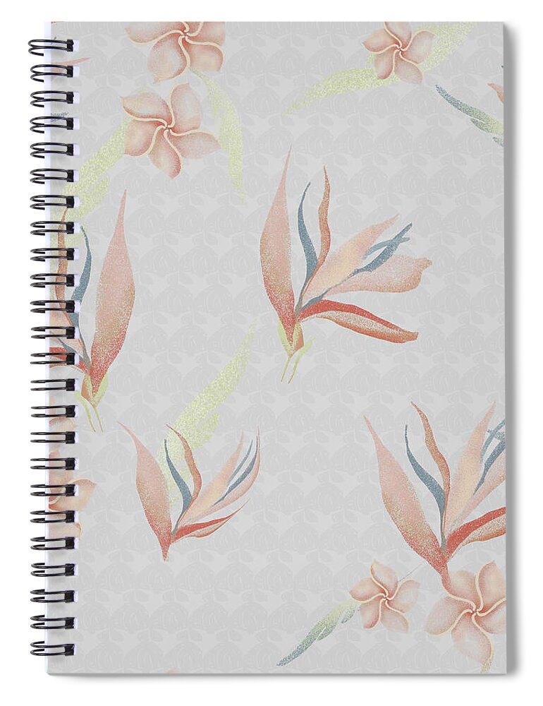 Bird Of Paradise Spiral Notebook featuring the digital art Bird of Paradise with Plumeria Blossoms Floral Print by Sand And Chi