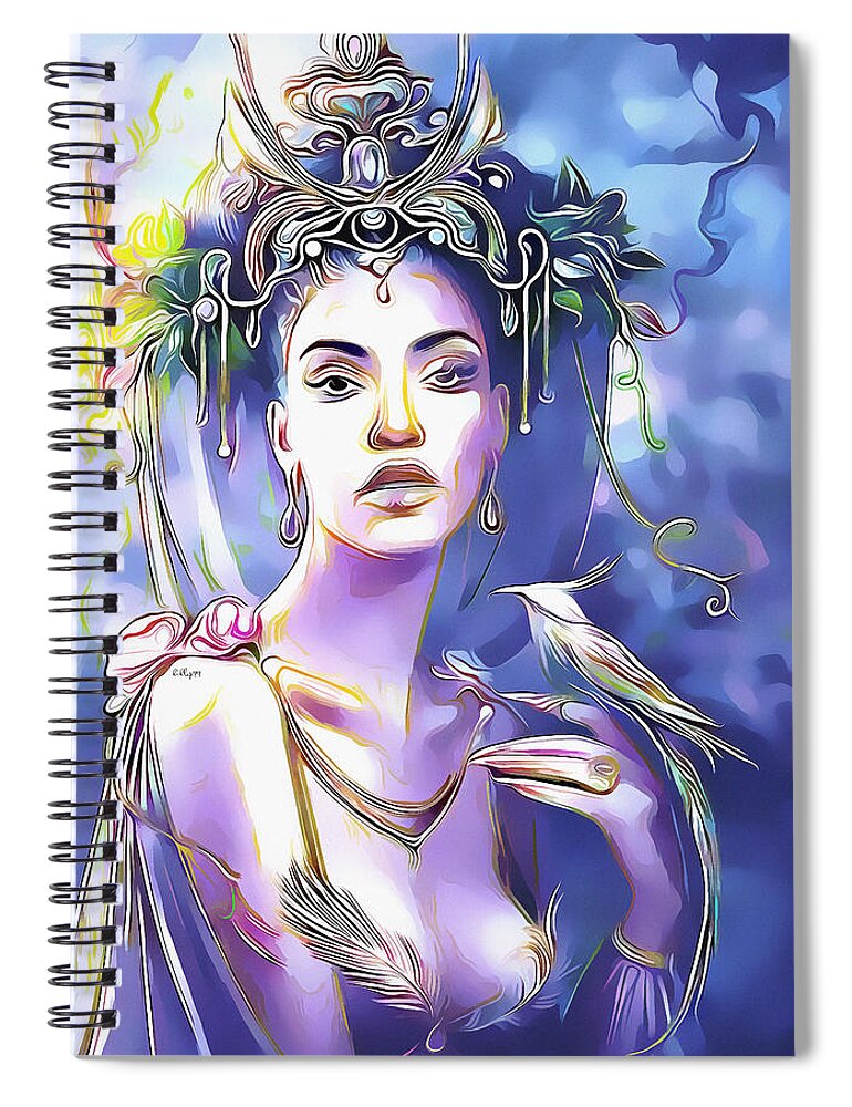 Watercolor Spiral Notebook featuring the painting Bird queen by Nenad Vasic