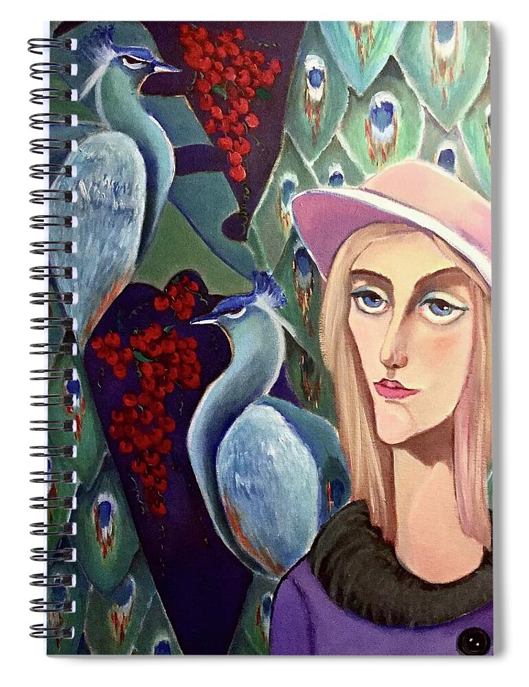 Birds Spiral Notebook featuring the painting Bird watcher by Lana Sylber