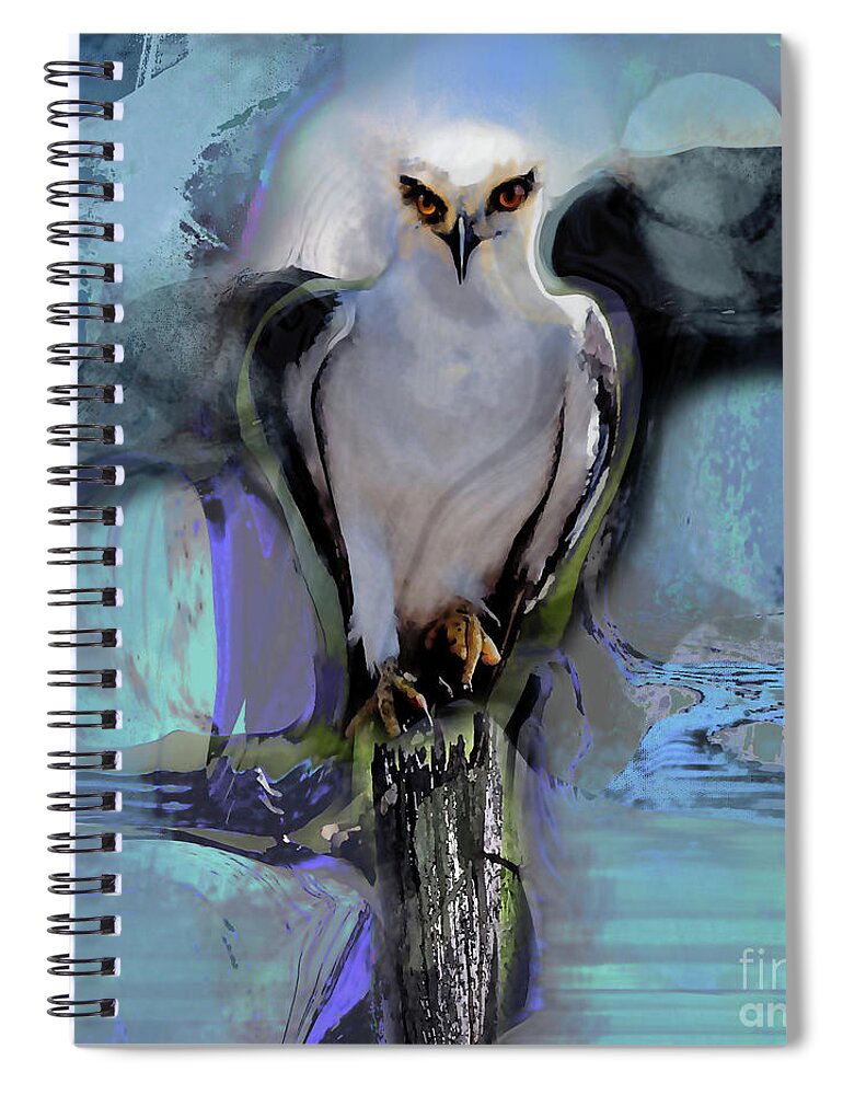 Square Spiral Notebook featuring the mixed media Birds Black-Winged Kite by Zsanan Studio