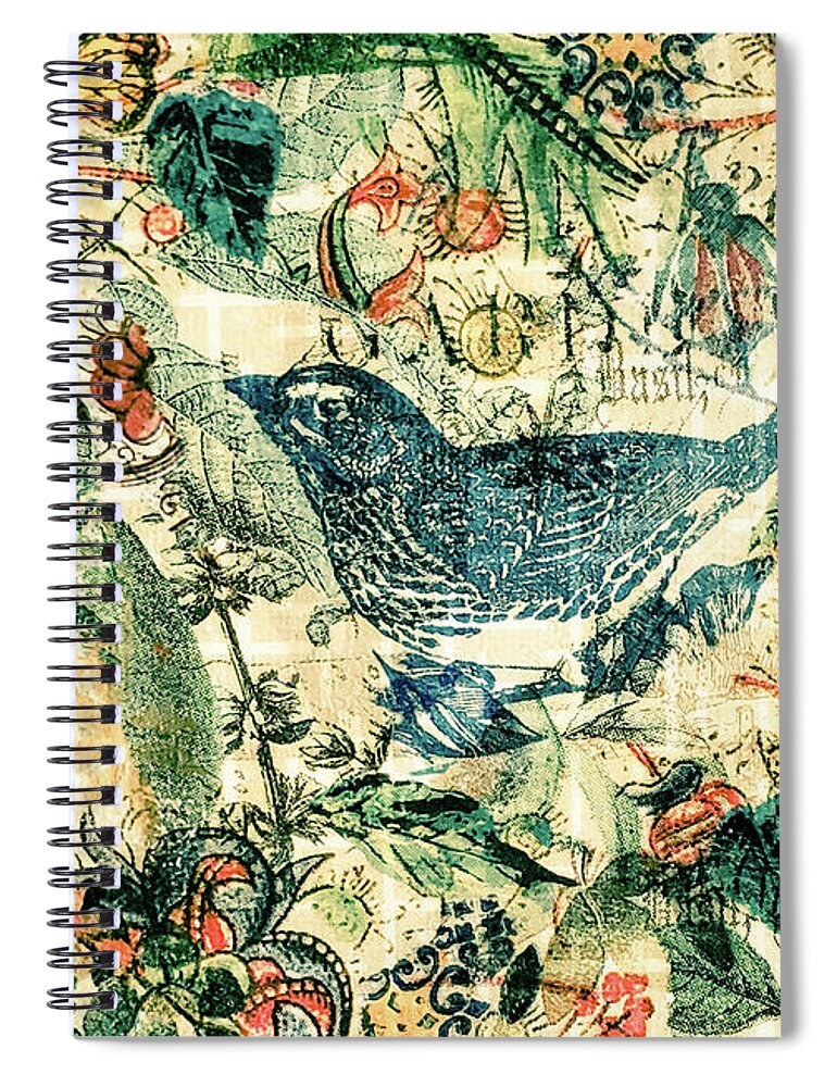 Birds Spiral Notebook featuring the mixed media Birds in Sepia by Deborah Cherrin