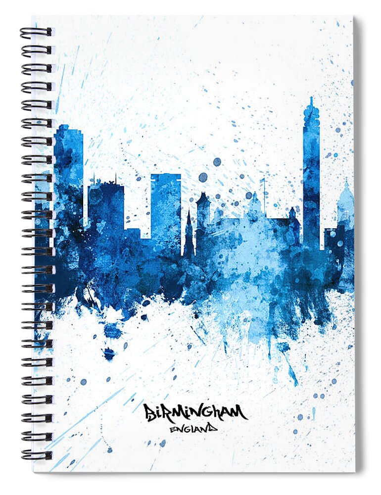 Birmingham Spiral Notebook featuring the digital art Birmingham England Skyline #10 by Michael Tompsett