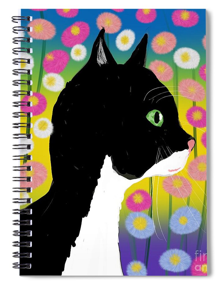 Black And White Cat Spiral Notebook featuring the digital art Black and white cat by Elaine Hayward