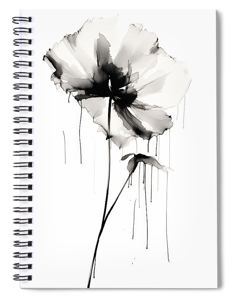 Black And White Flowers Spiral Notebook featuring the painting Black and White Floral Art by Lourry Legarde