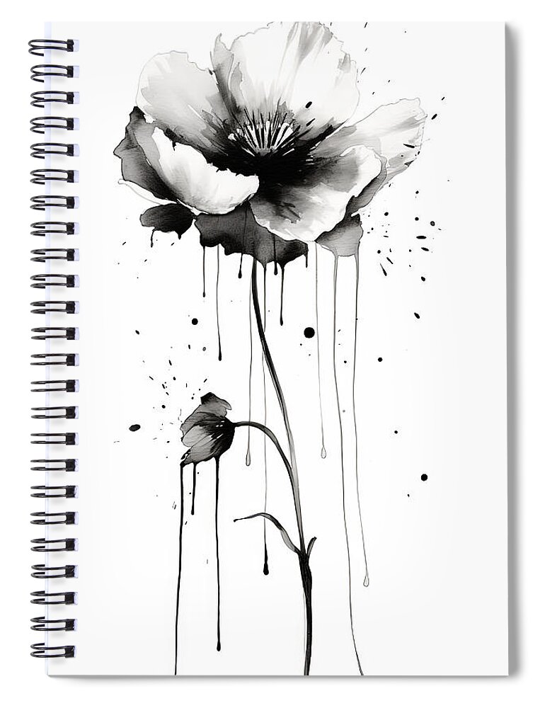Black And White Flowers Spiral Notebook featuring the painting Black and White Flower Art by Lourry Legarde