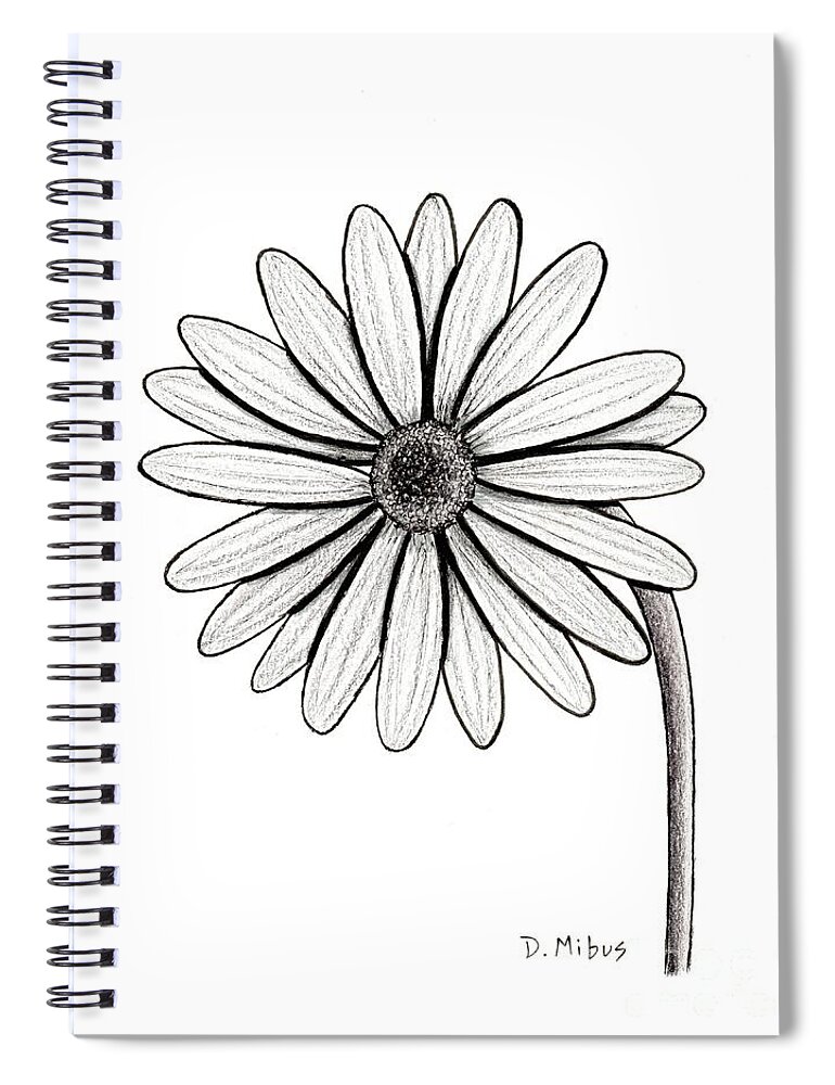 Marguerite Daisy Spiral Notebook featuring the drawing Black and White Marguerite Daisy by Donna Mibus