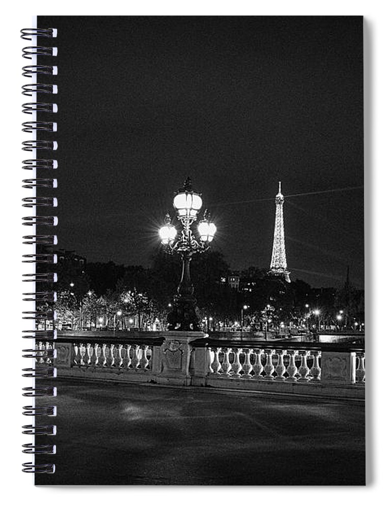 City Spiral Notebook featuring the photograph Black and White Night in Paris by Portia Olaughlin