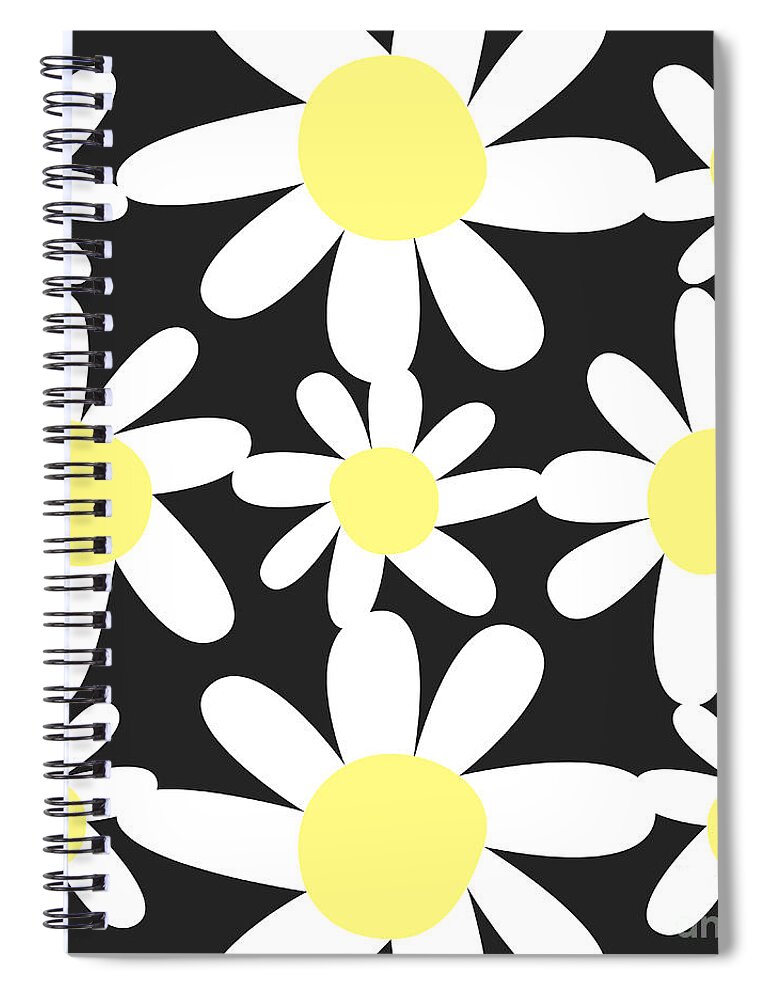 Floral Spiral Notebook featuring the digital art Black and Yellow Daisy by Christie Olstad