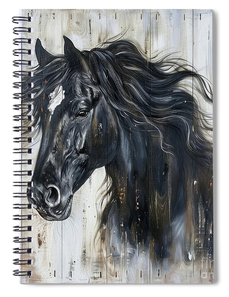 Horse Spiral Notebook featuring the painting Black Beauty Horse by Tina LeCour