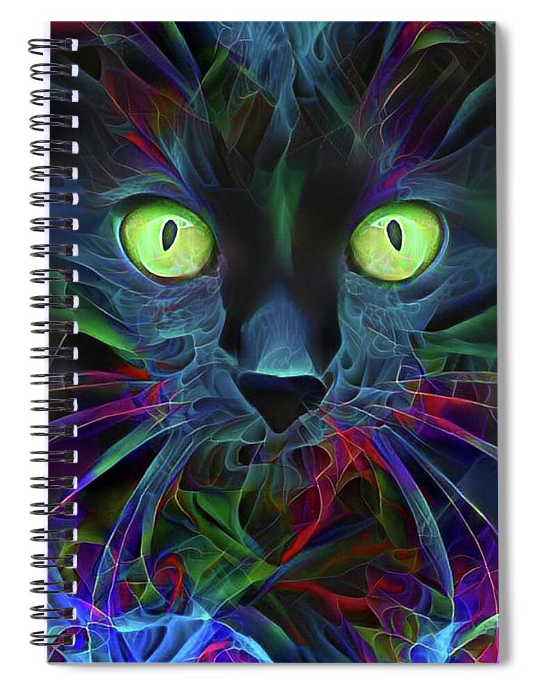 Black Cat Spiral Notebook featuring the digital art Black Magic Cat by Peggy Collins