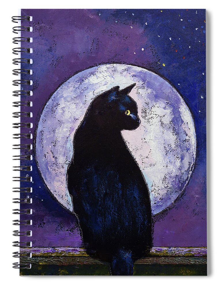 Cat Spiral Notebook featuring the painting Black Cat Moonlight by Michael Creese