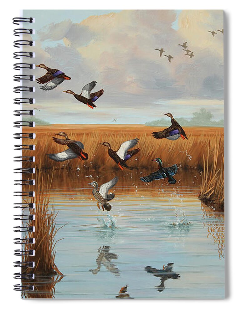 Mallards Spiral Notebook featuring the painting Black Duck Gut by Guy Crittenden