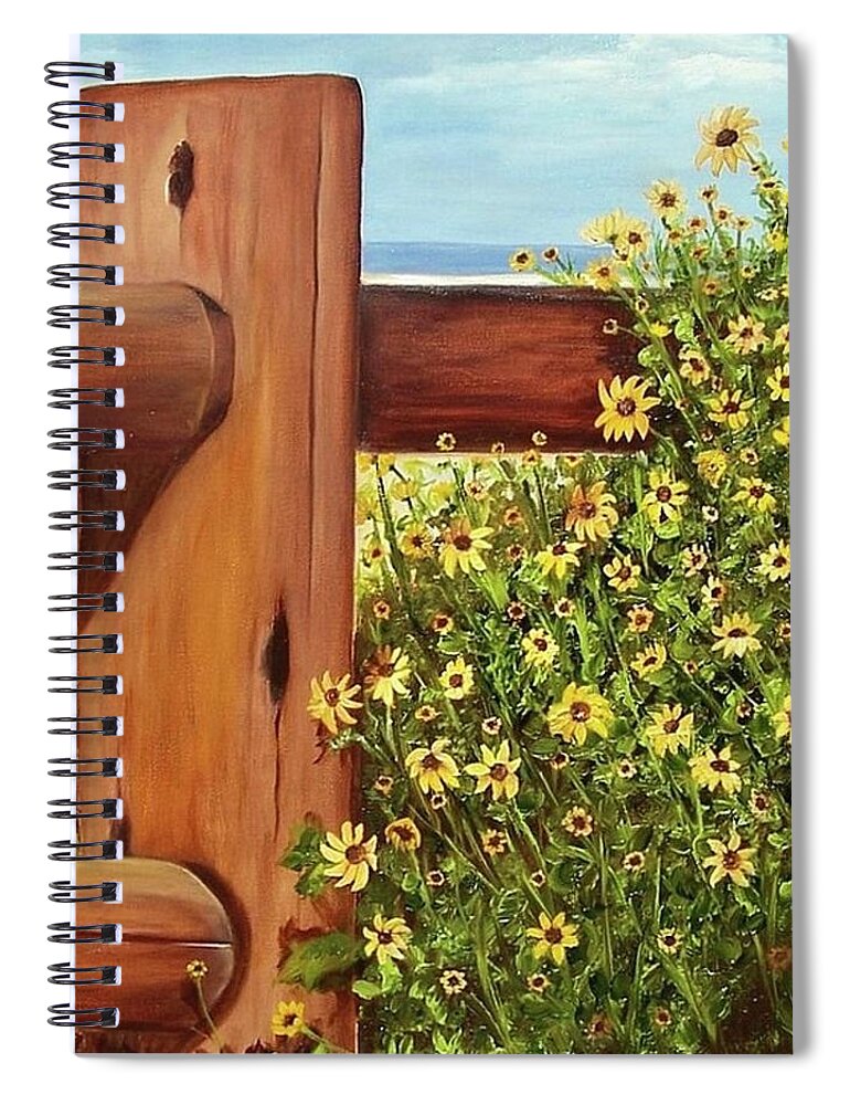 Fence Post Spiral Notebook featuring the painting Black-eyed Susans Beached by Susan Dehlinger