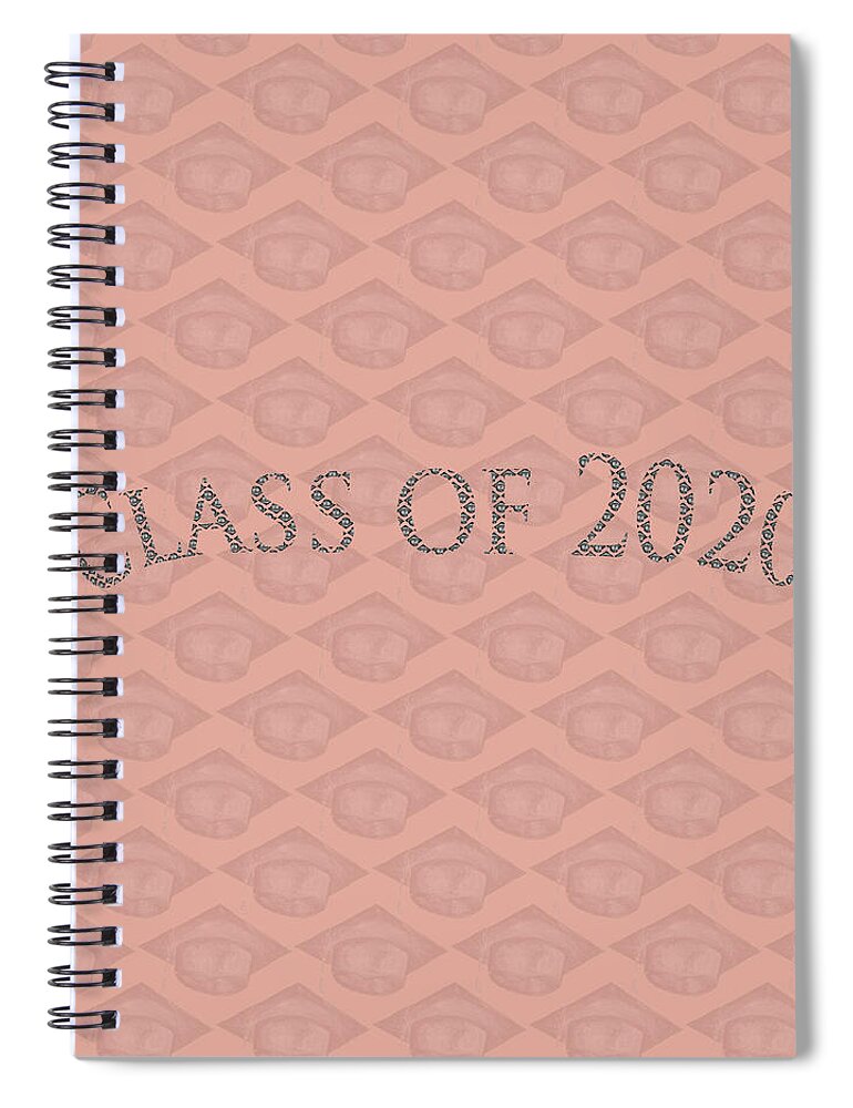 Black Graduation Cap Class Of 2020 On Pink With Class Of 2020 Text Spiral Notebook featuring the photograph Black Graduation Cap Class of 2020 on Pink by Iris Richardson
